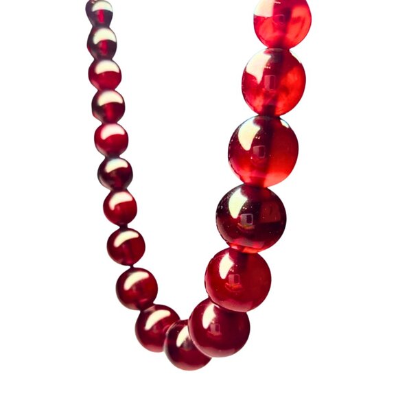 Vintage Cherry Bakelite Graduate Bead Necklace 1/20-12K Chain 15" - Picture 5 of 9